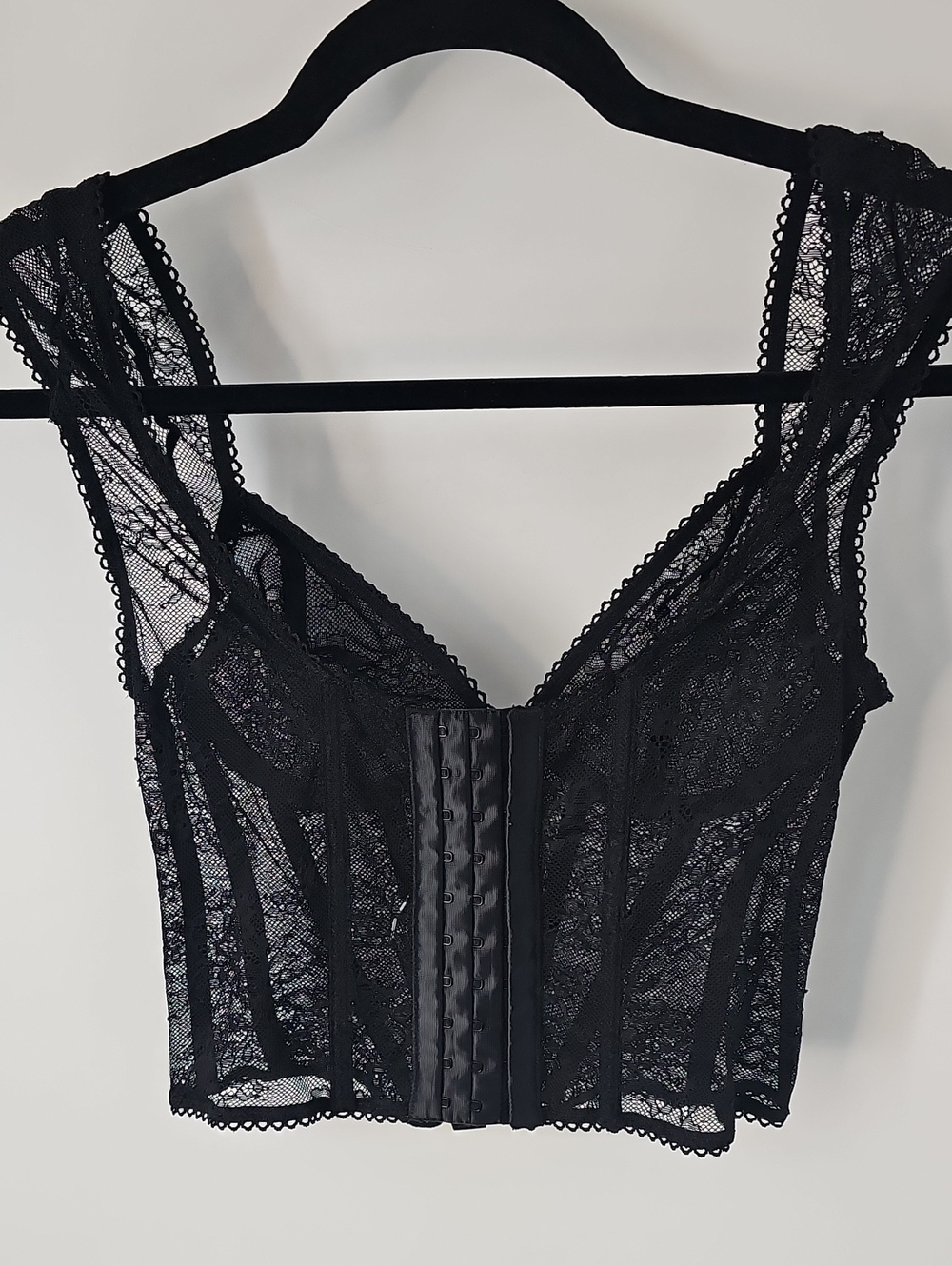 Urban Outfitter Black Sheer Lace Bustier wBoning Thick Straps Sexy Elegant Glam - Picture 10 of 11